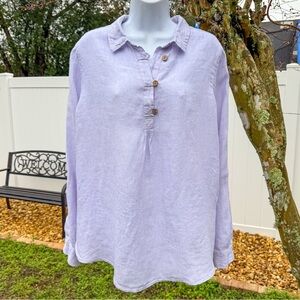 Sigrid Olsen 100% Linen Lavender Tunic Blouse – Size Large – Relaxed Fit